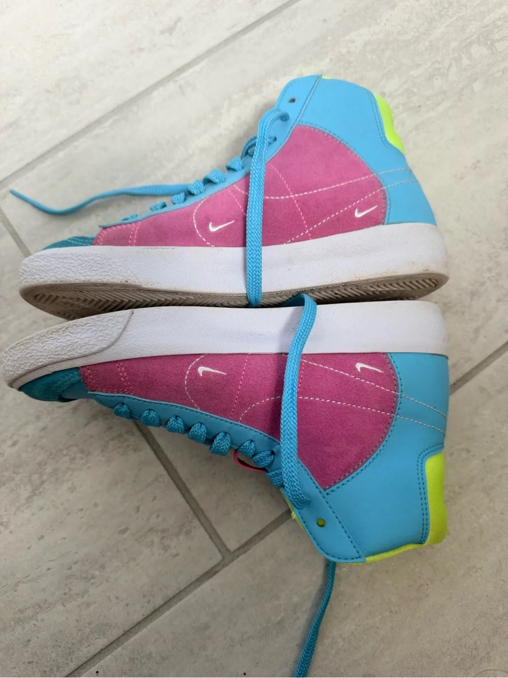 Nike Kids' Mid-Top Sneakers in Blue, Pink & Neon Yellow